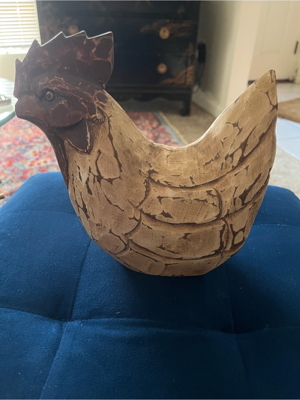Rustic Carved Wooden Chicken Figurine - Beige and Brown